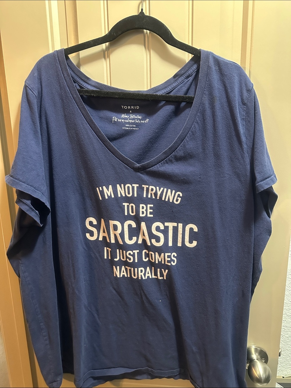torrid Navy V-Neck Graphic Tee with White Slogan